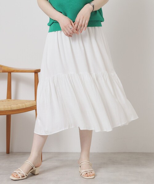 ITS'DEMO（イッツデモ）の「【ウエストゴム／手洗い可】強撚スラブスカート（スカート・レディース・オフホワイト/ブラック/ブルーグリーン/ピンク系・00）」の5枚目の写真