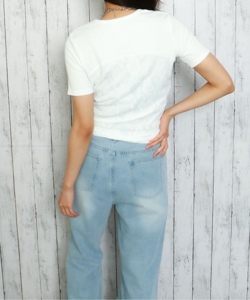 GORGE(ゴージ)の「《ふわレース×ドロスト》甘めカジュアルトップス(Tシャツ/カットソー・レディース・ブラック/オフホワイト・F)」の6枚目の写真