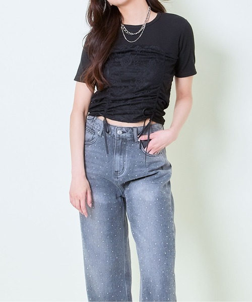 GORGE(ゴージ)の「《ふわレース×ドロスト》甘めカジュアルトップス(Tシャツ/カットソー・レディース・ブラック/オフホワイト・F)」の7枚目の写真