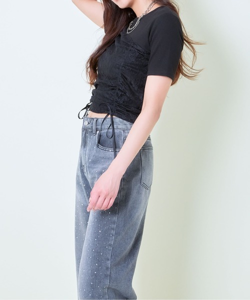 GORGE(ゴージ)の「《ふわレース×ドロスト》甘めカジュアルトップス(Tシャツ/カットソー・レディース・ブラック/オフホワイト・F)」の8枚目の写真