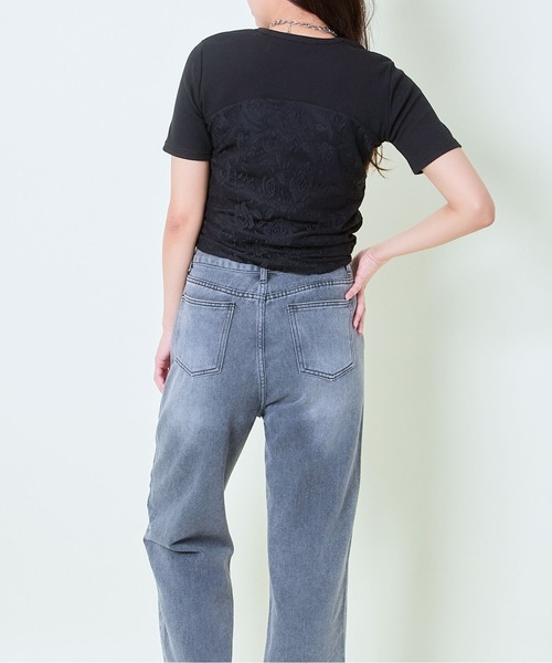 GORGE(ゴージ)の「《ふわレース×ドロスト》甘めカジュアルトップス(Tシャツ/カットソー・レディース・ブラック/オフホワイト・F)」の9枚目の写真