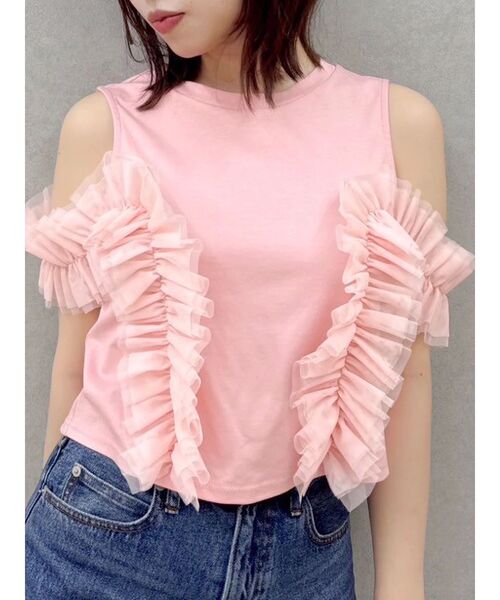 dazzlin(ダズリン)の「フリルギャザードッキングカットソー(Tシャツ/カットソー・レディース・ブラック/オフホワイト/ピンク・FREE)」の3枚目の写真