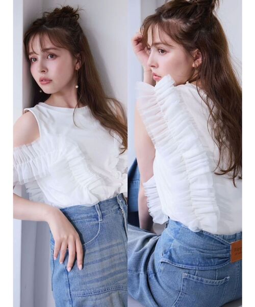 dazzlin(ダズリン)の「フリルギャザードッキングカットソー(Tシャツ/カットソー・レディース・ブラック/オフホワイト/ピンク・FREE)」の20枚目の写真