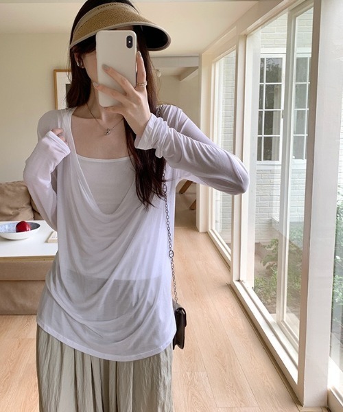 Dream garden(ドリームガーデン)の「前後2wayシアールーズ ドレープ Tシャツ(Tシャツ/カットソー・レディース・パープル/ミント/ホワイト/ブラック/グレー・FREE)」の13枚目の写真