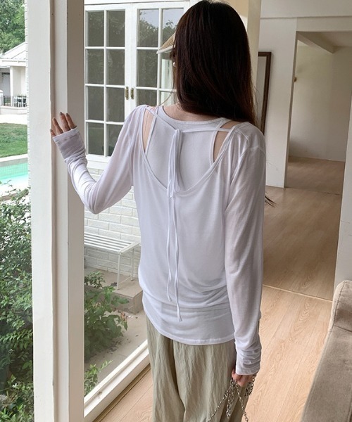Dream garden(ドリームガーデン)の「前後2wayシアールーズ ドレープ Tシャツ(Tシャツ/カットソー・レディース・パープル/ミント/ホワイト/ブラック/グレー・FREE)」の19枚目の写真