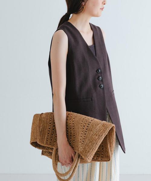 URBAN RESEARCH(アーバンリサーチ)の「コットンリネンノーカラージレ(ベスト・レディース・ブラウン/オフホワイト・FREE)」の3枚目の写真