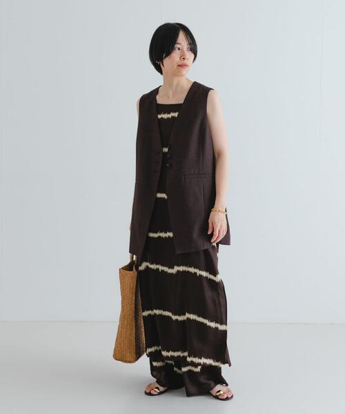 セール】コットンリネンノーカラージレ（ベスト）｜URBAN
