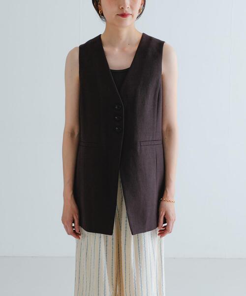 URBAN RESEARCH(アーバンリサーチ)の「コットンリネンノーカラージレ(ベスト・レディース・ブラウン/オフホワイト・FREE)」の13枚目の写真