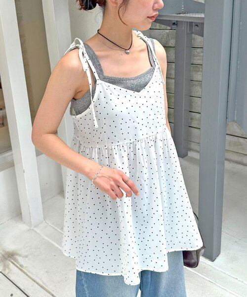 Discoat　【umm.】肩リボンドット柄キャミチュニック umm.】肩リボンドット柄キャミチュニック | ファッション通販