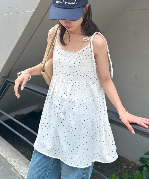 セール】【umm.】肩リボンドット柄キャミチュニック（シャツ