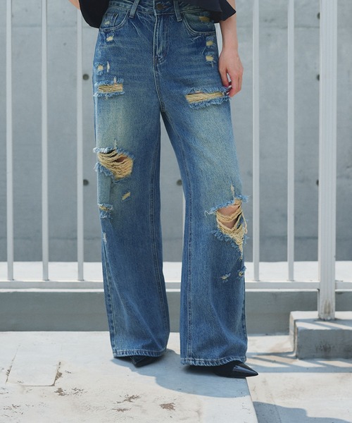 Narcissus(ナルシス)の「ダメージデニムパンツ/ヴィンテージ風フレアデニム《動画あり》(デニムパンツ・レディース・その他・FREE)」の11枚目の写真