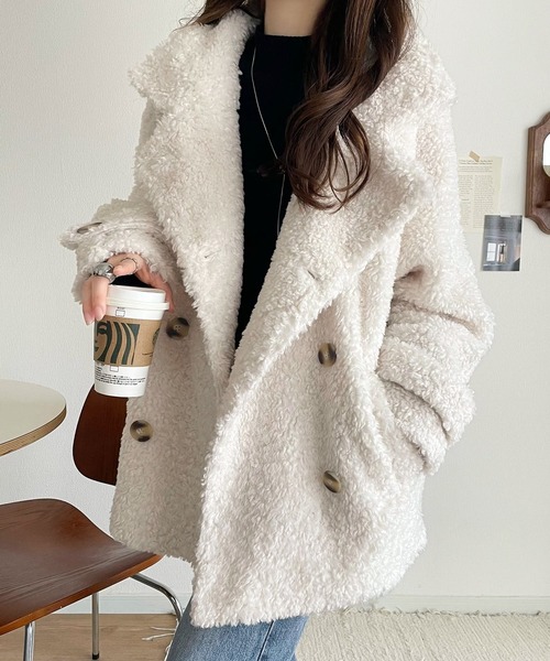 セール】ふんわり包まれる贅沢な季節感。スタンドカラープードルボア