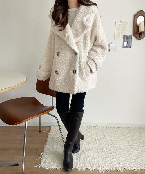 セール】ふんわり包まれる贅沢な季節感。スタンドカラープードルボア