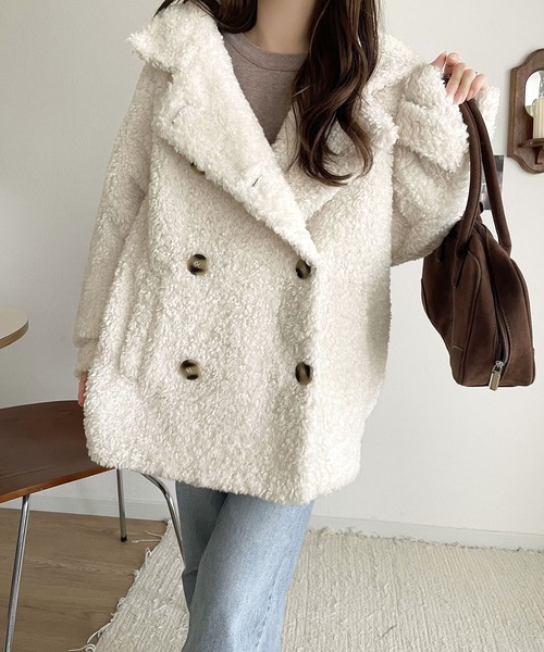 classicalelf スタンドカラープードルボアダブルコート セール】ふんわり包まれる贅沢な季節感。スタンドカラープードルボア