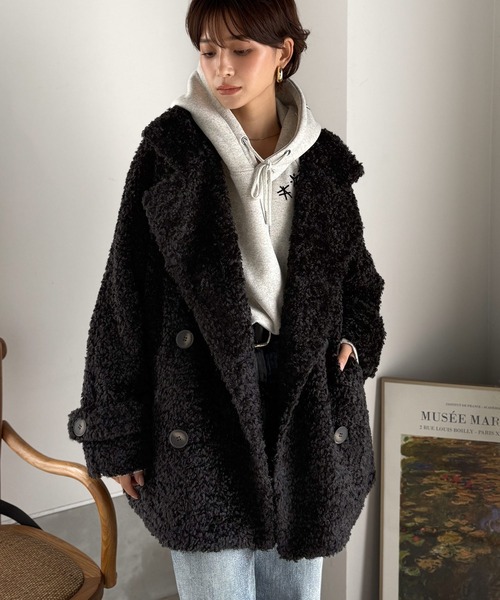 セール】ふんわり包まれる贅沢な季節感。スタンドカラープードルボア