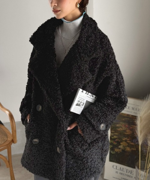 セール】ふんわり包まれる贅沢な季節感。スタンドカラープードルボア