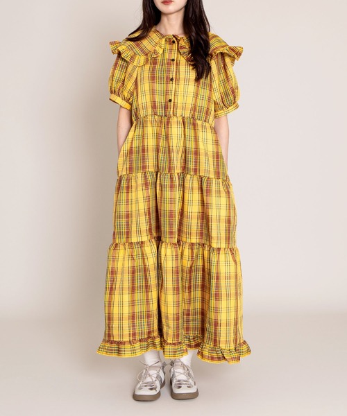 【美品】MaxMara ティアードワンピース チェック パフスリーブ 36 美品】MaxMara ティアードワンピース チェック パフスリーブ 36