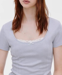 レースUネック ハートステッチ リブTシャツ FX25S262【Fano