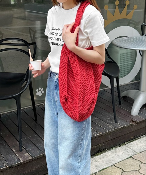 LE MORE（リモア）の「メッシュトートバッグ（トートバッグ・レディース・アイボリー/レッド・FREE）」の15枚目の写真