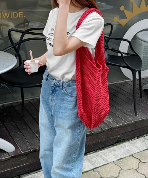 LE MORE（リモア）の「メッシュトートバッグ（トートバッグ・レディース・アイボリー/レッド・FREE）」の20枚目の写真