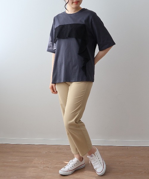 MB mint breeze(エムビーミントブリーズ)の「【L~5L 大きいサイズ】メッシュフリルプルオーバーカットソー Tシャツ 半袖 春夏(Tシャツ/カットソー・レディース・ライトグレー/チャコールグレー/カーキ・LL/3L/4L/5L/L)」の12枚目の写真