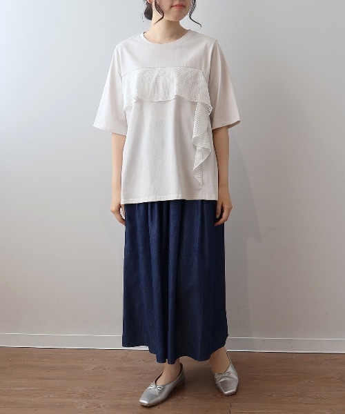 MB mint breeze(エムビーミントブリーズ)の「【L~5L 大きいサイズ】メッシュフリルプルオーバーカットソー Tシャツ 半袖 春夏(Tシャツ/カットソー・レディース・ライトグレー/チャコールグレー/カーキ・LL/3L/4L/5L/L)」の16枚目の写真