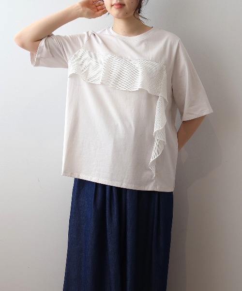 MB mint breeze(エムビーミントブリーズ)の「【L~5L 大きいサイズ】メッシュフリルプルオーバーカットソー Tシャツ 半袖 春夏(Tシャツ/カットソー・レディース・ライトグレー/チャコールグレー/カーキ・LL/3L/4L/5L/L)」の18枚目の写真