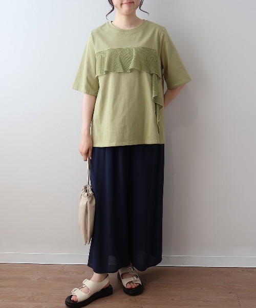 MB mint breeze(エムビーミントブリーズ)の「【L~5L 大きいサイズ】メッシュフリルプルオーバーカットソー Tシャツ 半袖 春夏(Tシャツ/カットソー・レディース・ライトグレー/チャコールグレー/カーキ・LL/3L/4L/5L/L)」の4枚目の写真