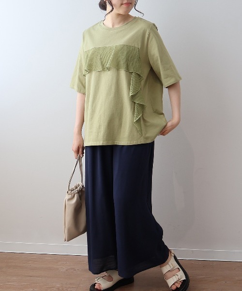 MB mint breeze(エムビーミントブリーズ)の「【L~5L 大きいサイズ】メッシュフリルプルオーバーカットソー Tシャツ 半袖 春夏(Tシャツ/カットソー・レディース・ライトグレー/チャコールグレー/カーキ・LL/3L/4L/5L/L)」の5枚目の写真