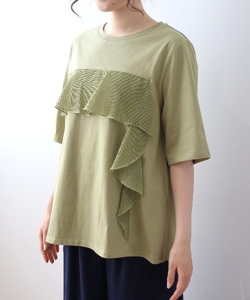 MB mint breeze(エムビーミントブリーズ)の「【L~5L 大きいサイズ】メッシュフリルプルオーバーカットソー Tシャツ 半袖 春夏(Tシャツ/カットソー・レディース・ライトグレー/チャコールグレー/カーキ・LL/3L/4L/5L/L)」の9枚目の写真