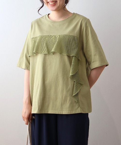 MB mint breeze(エムビーミントブリーズ)の「【L~5L 大きいサイズ】メッシュフリルプルオーバーカットソー Tシャツ 半袖 春夏(Tシャツ/カットソー・レディース・ライトグレー/チャコールグレー/カーキ・LL/3L/4L/5L/L)」の11枚目の写真