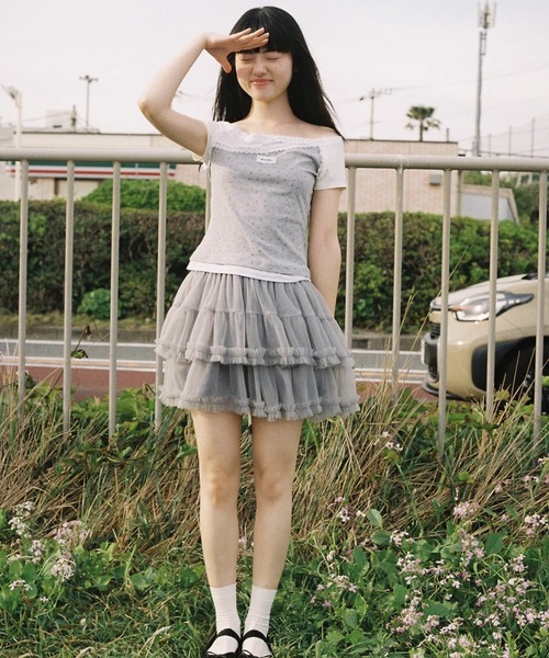 SunsetPark（サンセットパーク）の「チュールフリル Aラインスカート SP25s115【SunsetPark】（スカート・レディース・ライトグレー・L/M/S）」の8枚目の写真