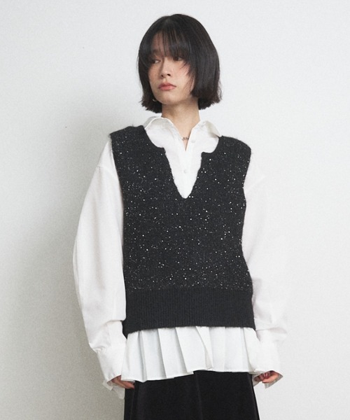 Shelly island（シェリーアイランド）の「コクーンスリーブプリーツヘムシャツ（シャツ/ブラウス・レディース・ホワイト/ブラック/ブルー・FREE）」の2枚目の写真