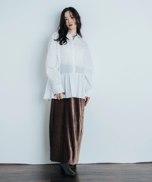 Shelly island（シェリーアイランド）の「コクーンスリーブプリーツヘムシャツ（シャツ/ブラウス・レディース・ホワイト/ブラック/ブルー・FREE）」の5枚目の写真