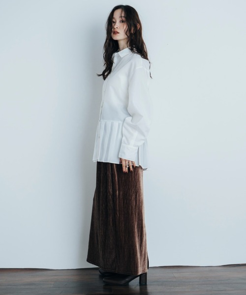 Shelly island（シェリーアイランド）の「コクーンスリーブプリーツヘムシャツ（シャツ/ブラウス・レディース・ホワイト/ブラック/ブルー・FREE）」の6枚目の写真