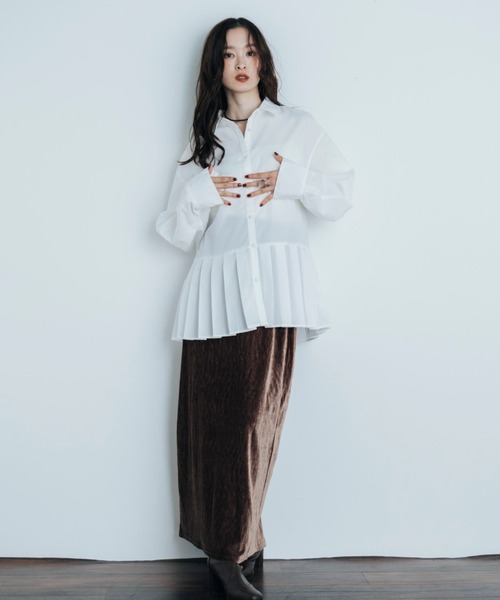 Shelly island（シェリーアイランド）の「コクーンスリーブプリーツヘムシャツ（シャツ/ブラウス・レディース・ホワイト/ブラック/ブルー・FREE）」の8枚目の写真