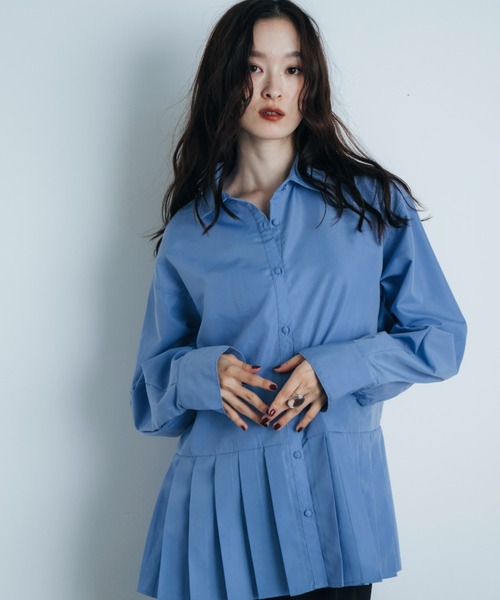 Shelly island（シェリーアイランド）の「コクーンスリーブプリーツヘムシャツ（シャツ/ブラウス・レディース・ホワイト/ブラック/ブルー・FREE）」の9枚目の写真