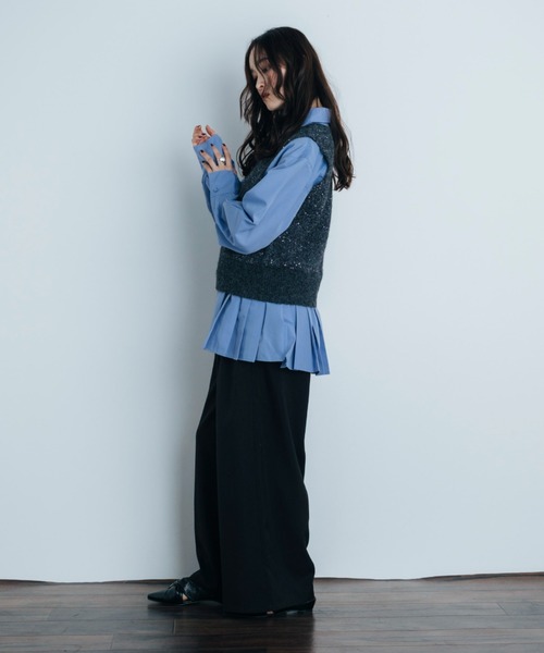 Shelly island（シェリーアイランド）の「コクーンスリーブプリーツヘムシャツ（シャツ/ブラウス・レディース・ホワイト/ブラック/ブルー・FREE）」の11枚目の写真