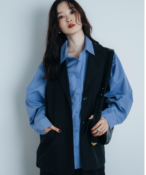 Shelly island（シェリーアイランド）の「コクーンスリーブプリーツヘムシャツ（シャツ/ブラウス・レディース・ホワイト/ブラック/ブルー・FREE）」の12枚目の写真