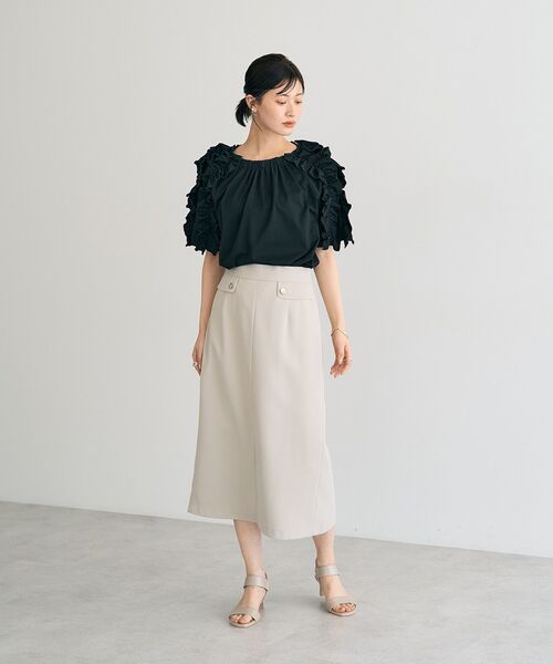 YECCA VECCA（イェッカヴェッカ）の「UVカットフリルスリーブカットソー（Tシャツ/カットソー・レディース・ブラック/カーキ・FREE）」の12枚目の写真