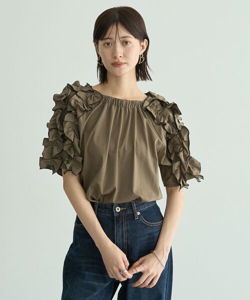 YECCA VECCA（イェッカヴェッカ）の「UVカットフリルスリーブカットソー（Tシャツ/カットソー・レディース・ブラック/カーキ・FREE）」の17枚目の写真