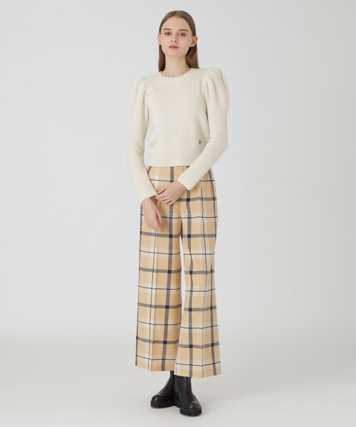 BLUE LABEL CRESTBRIDGE（ブルーレーベルクレストブリッジ）の「【店舗限定】クレストブリッジチェックサキソニードビーオーバーペンワイドパンツ（その他パンツ・レディース・ベージュ系その他7/グレー系その他・36/38）」の9枚目の写真