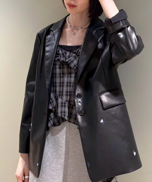 FURFUR(ファーファー)の「ローズ刺繍テーラードジャケット(テーラードジャケット・レディース・ブラウン/ブラック/チェック・F)」の1枚目の写真