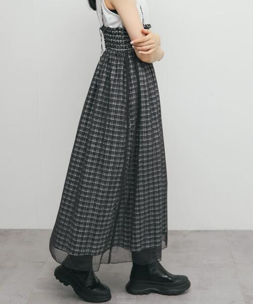 KBF（ケイビーエフ）の「チュールレイヤードチェックスカート（スカート・レディース・カーキ/ブラック・ONE）」の6枚目の写真