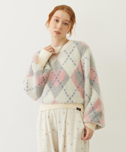MILKFED.(ミルクフェド)の「HEART ARGYLE KNIT TOP(ニット/セーター・レディース・オフホワイト/ブラック/ブラウン・ONE SIZE)」の2枚目の写真