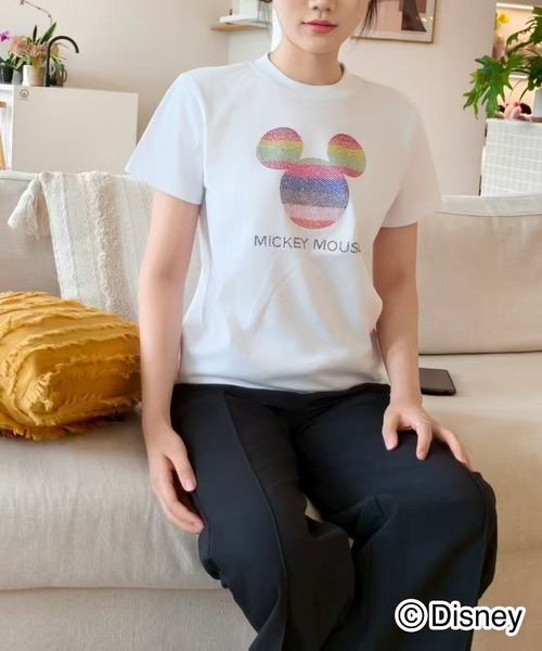 Disney(ディズニー)の「Disney / 別注 <Mickey Mouse> ラインストーンTシャツ(Tシャツ/カットソー・レディース・ブラック/ネイビー/ホワイト・SMALL/MEDIUM/LARGE)」の7枚目の写真