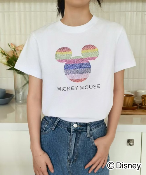 Disney(ディズニー)の「Disney / 別注 <Mickey Mouse> ラインストーンTシャツ(Tシャツ/カットソー・レディース・ブラック/ネイビー/ホワイト・SMALL/MEDIUM/LARGE)」の4枚目の写真