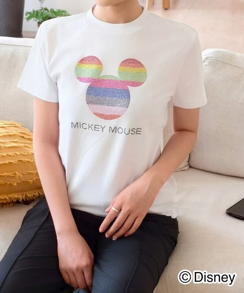 Disney(ディズニー)の「Disney / 別注 <Mickey Mouse> ラインストーンTシャツ(Tシャツ/カットソー・レディース・ブラック/ネイビー/ホワイト・SMALL/MEDIUM/LARGE)」の5枚目の写真