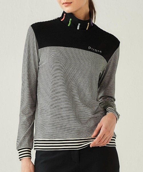 Picone CLUB(ピッコーネクラブ)の「吸湿発熱ボーダー切替プルオーバー(Tシャツ/カットソー・レディース・ブラック/ダークグレー/ライトグレー/グレー・M/S/L)」の2枚目の写真