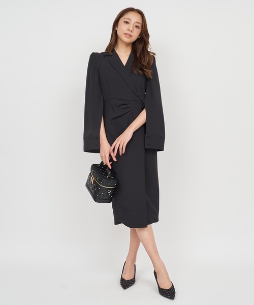  PARTY ケープワンピース　ブラック 黒 ウエストタックケープワンピース（ワンピース）｜ROYAL PARTY